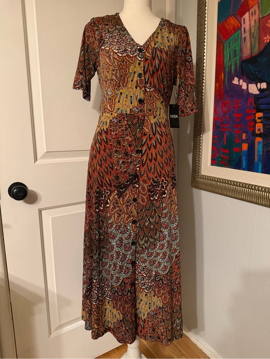 MSK Dresses & Skirts - 45~ New MSK Paisley V-Neck Maxi Dress in Rust, Mustard & Teal Medium